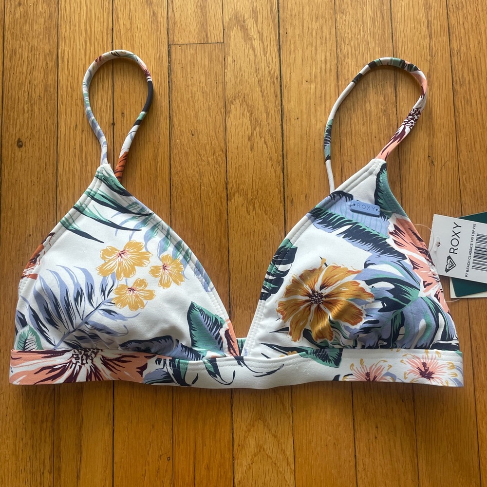 Roxy Beach Classics Fixed Triangle Bikini Swim Top Floral Tropical Hawaiian